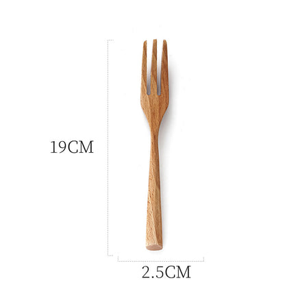 3-Piece Creative Beech Wood Cutlery Set - Natural Wooden Knife, Fork, and Spoon