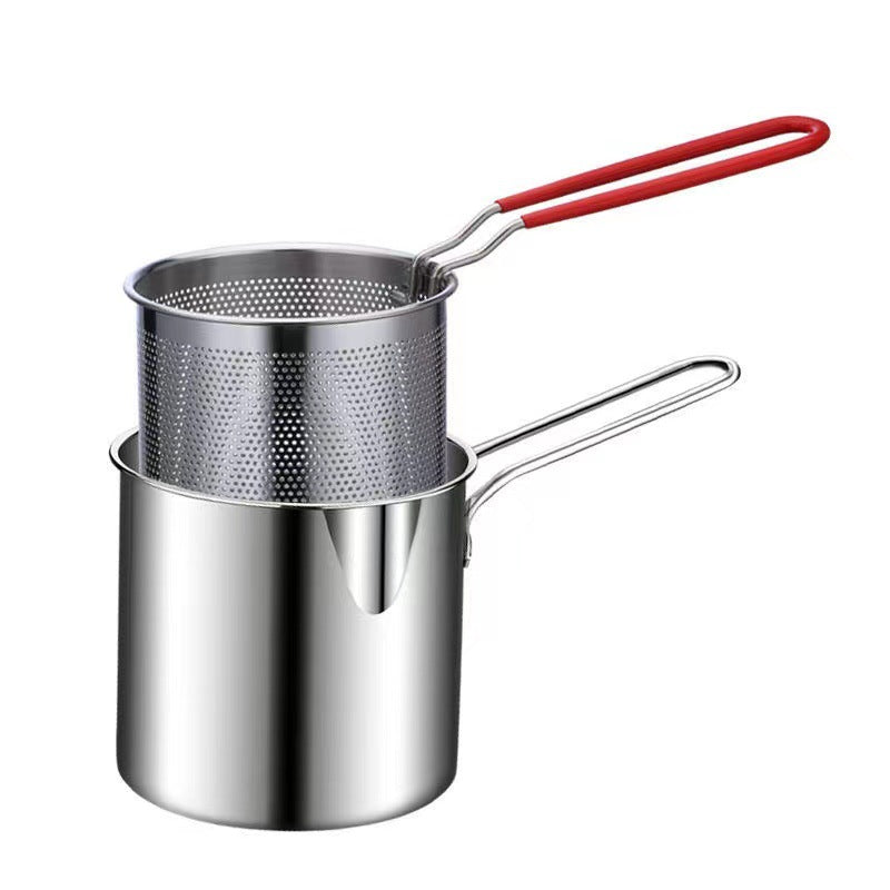 Japanese Style Mini Deep Fryer Pot with Filter Basket - Stainless Steel Oil-Saving Small Frying Pot for French Fries & Chicken