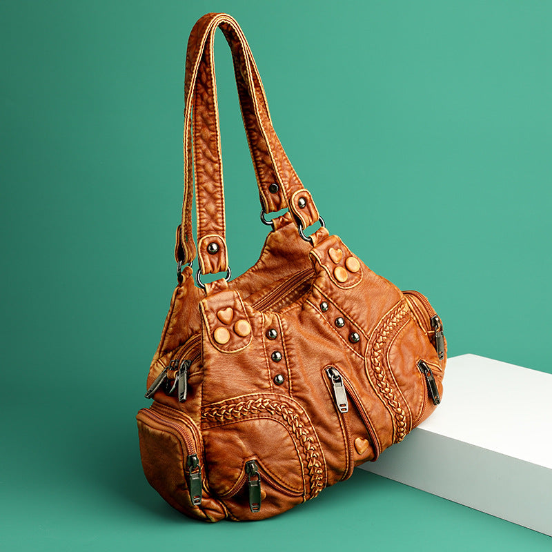 Vintage Large Capacity Rivet & Braided Shoulder Crossbody Bag