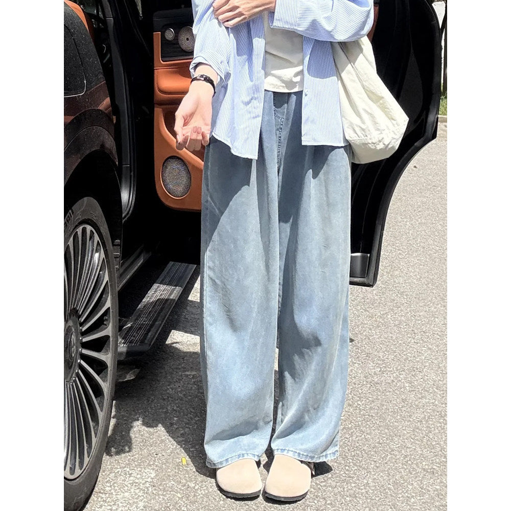 Premium High-Waisted Elastic Waist Tencil Denim Pants for Women