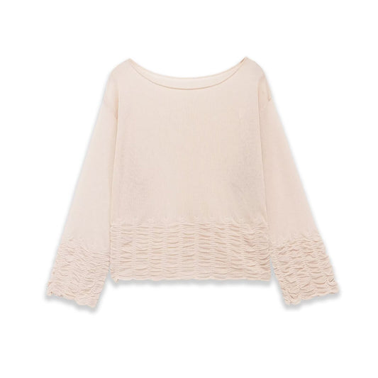 Elegant French Round Neck Honeycomb Knitted Sweater - Soft Texture Long Sleeve Pullover for Women