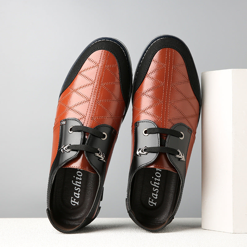 Men's Casual Leather Shoes - Korean Version Trendy Quilted Blue Sneakers