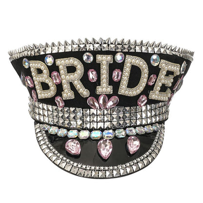Luxury Handmade "BRIDE" Rhinestone Captain Hat - Sparkling Sequined Wedding & Party Cap