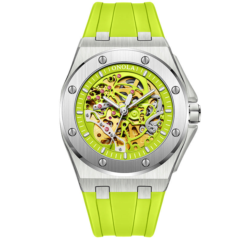 Fashionable Rose Gold Men's Watch - Premium Mechanical Timepiece with Silicone Strap