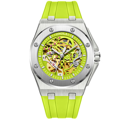 Fashionable Rose Gold Men's Watch - Premium Mechanical Timepiece with Silicone Strap