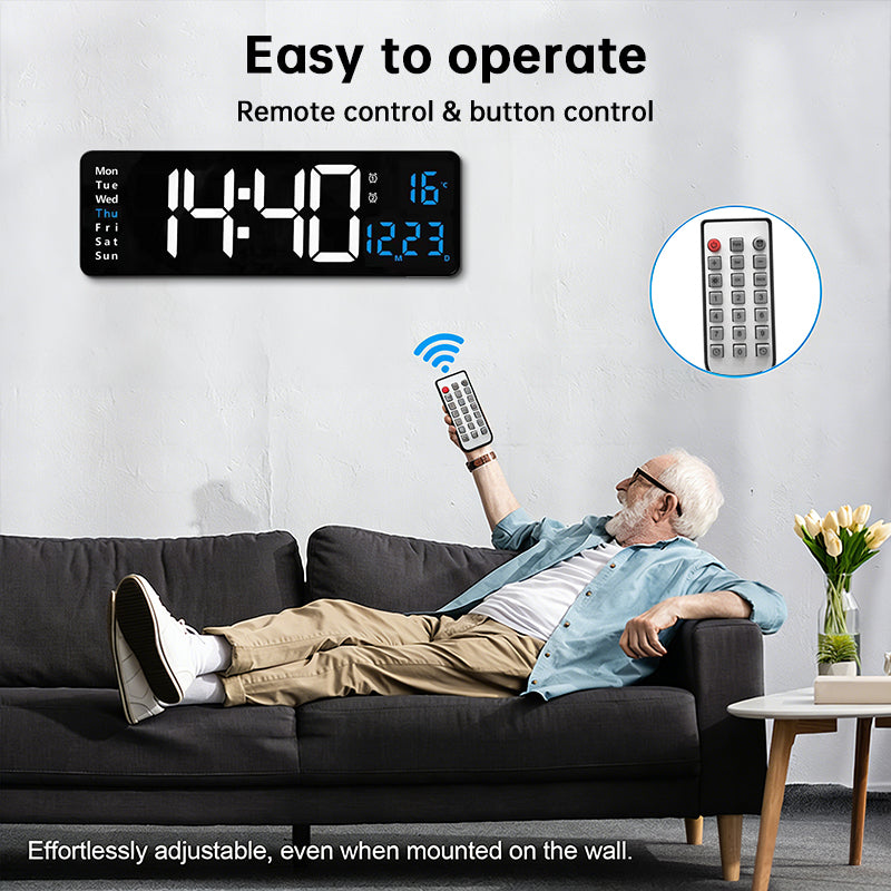 Modern RGB Digital Wall Mount Clock with Dual Alarms & Memory Function