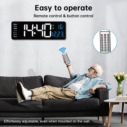 Modern RGB Digital Wall Mount Clock with Dual Alarms & Memory Function