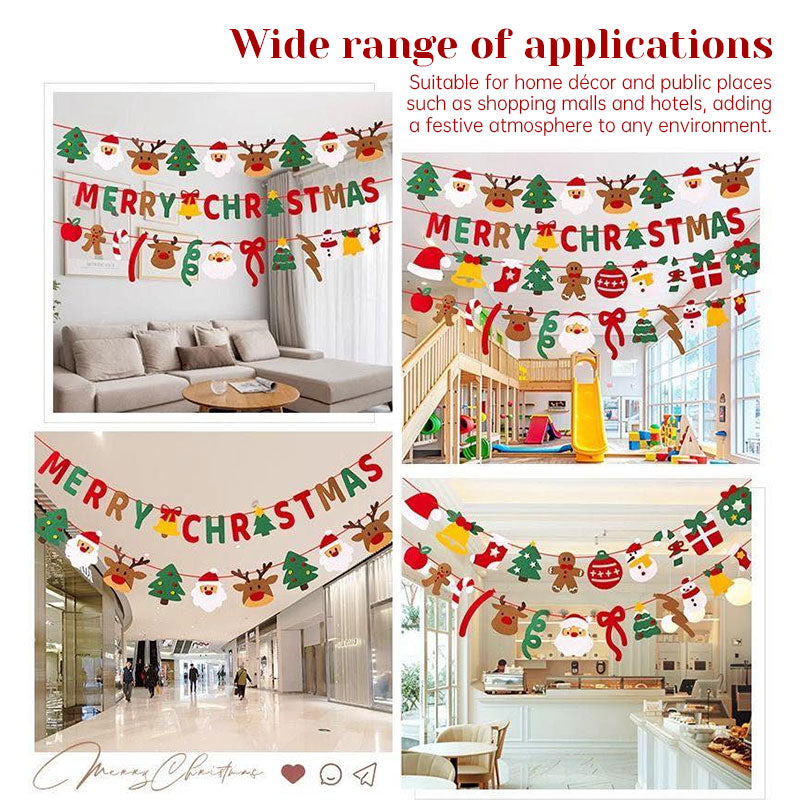 Handmade Christmas Pull String Flag Banner with LED String Lights