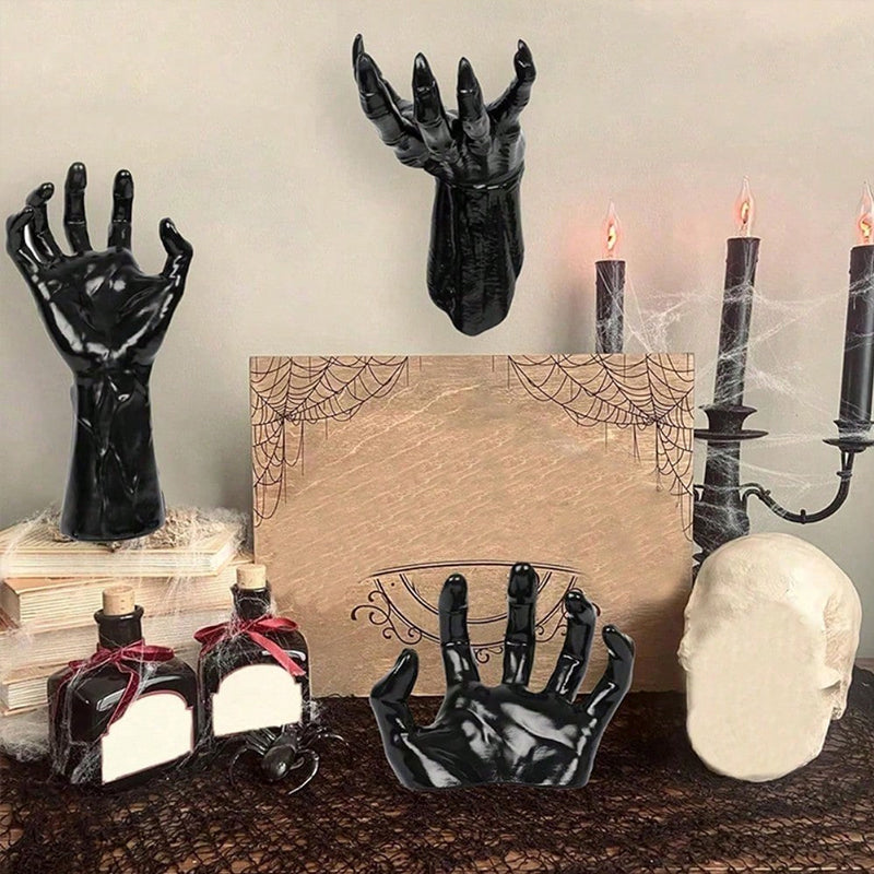 Gothic Spooky Hands Wall Decor – Halloween Candle Holder & Bat Wall Stickers Set