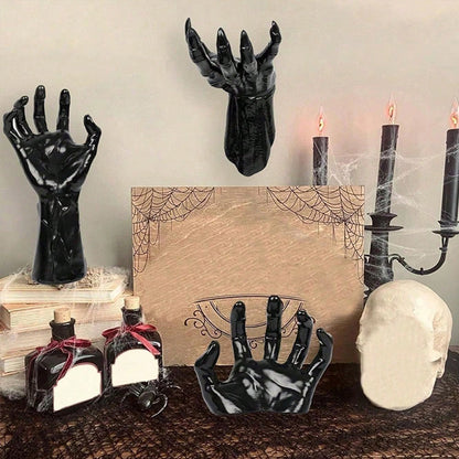 Gothic Spooky Hands Wall Decor – Halloween Candle Holder & Bat Wall Stickers Set