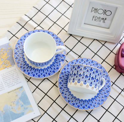 300ml Luxury Fine Bone China Coffee Cup & Saucer - Elegant Russian Pattern Espresso Cup