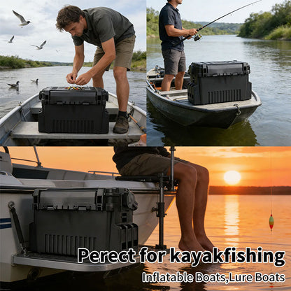 Portable 2-Layer Fishing Tackle Box with Rod & Cup Holder