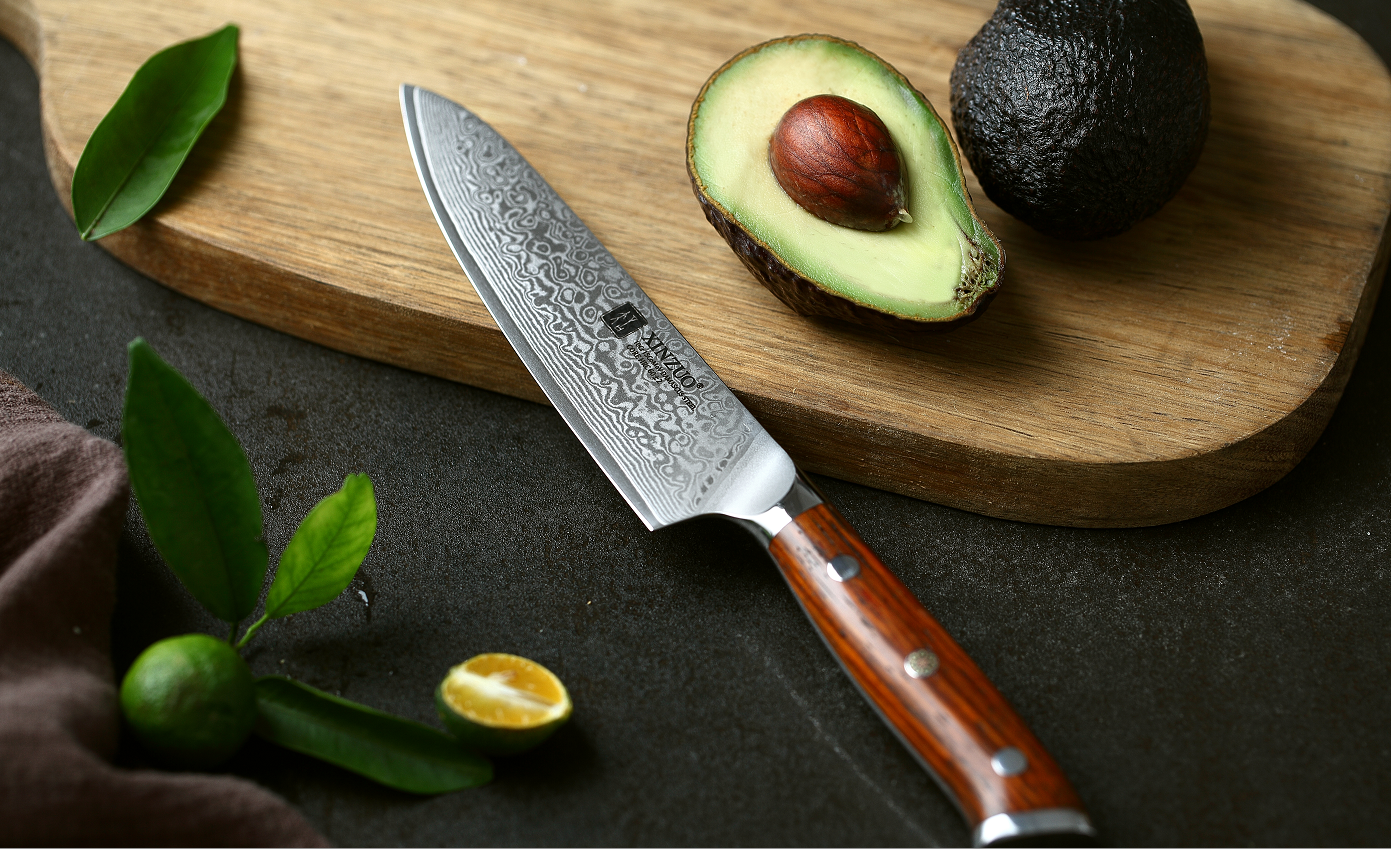 XINZUO 4-Piece Damascus Steel Kitchen Knife Set - 67 Layers VG10 Core Chef, Santoku, Utility & Cleaver Knives with Ergonomic Wood Handle