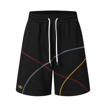 Trendy High-Waisted Athletic Shorts with Curved Embroidery