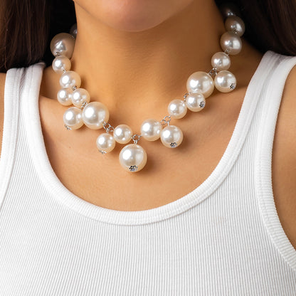 Statement Chunky Faux Pearl Necklace & Bracelet Set