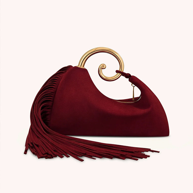 Fashionable Women's Winter Bag - Elegant Suede Purse with Leather Tassels & Unique Handle