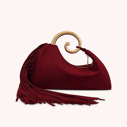 Fashionable Women's Winter Bag - Elegant Suede Purse with Leather Tassels & Unique Handle