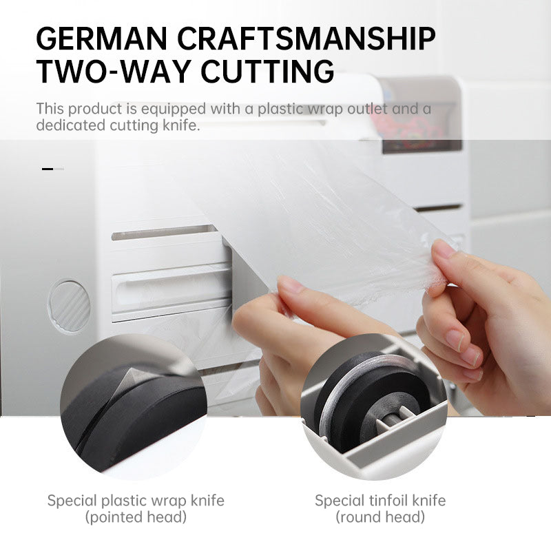 3-in-1 Wall-Mounted Kitchen Roll Holder & Cutter - Magnetic Suction Storage Rack for Foil, Cling Film & Paper Towel (Space Saving)