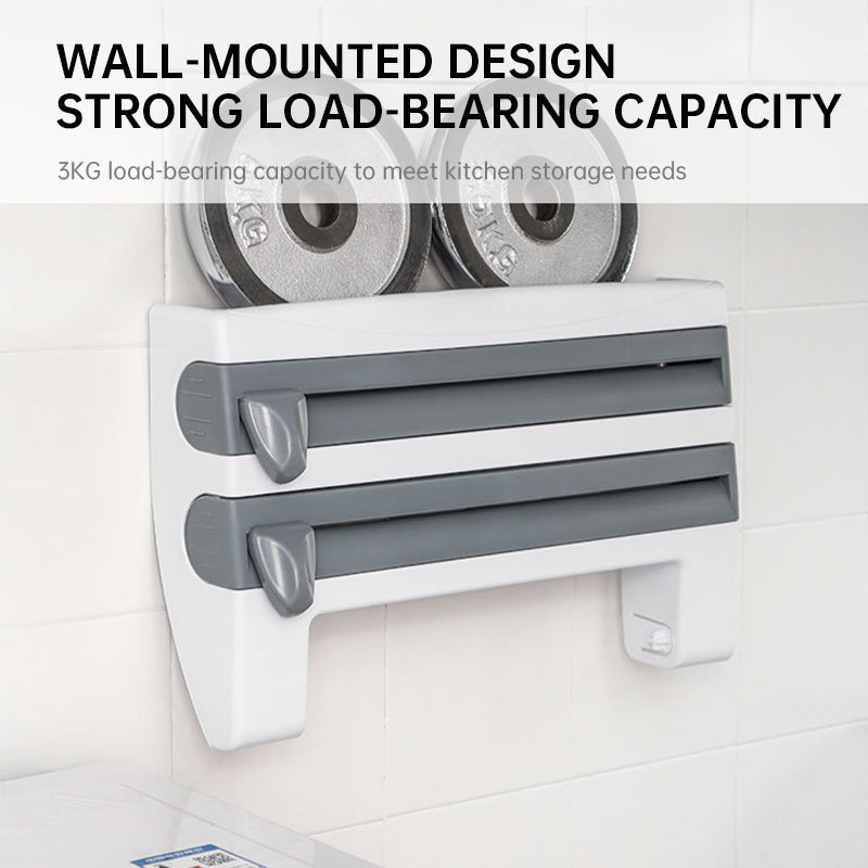 3-in-1 Wall-Mounted Kitchen Roll Holder & Cutter - Magnetic Suction Storage Rack for Foil, Cling Film & Paper Towel (Space Saving)