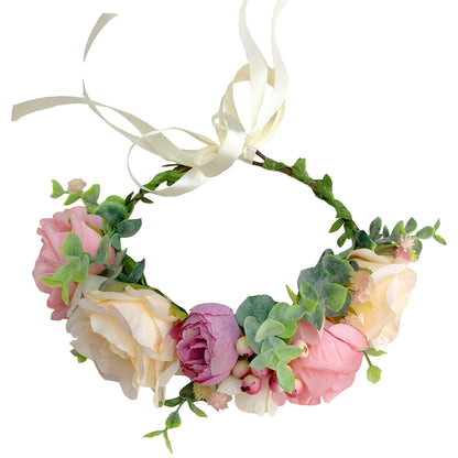 Romantic Blush Rose Flower Crown Headband for Brides and Travel
