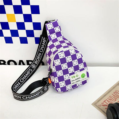 Kids' Lightweight Plaid Chest Bag - Contrast Color Messenger & Waist Bag for Outdoor Play