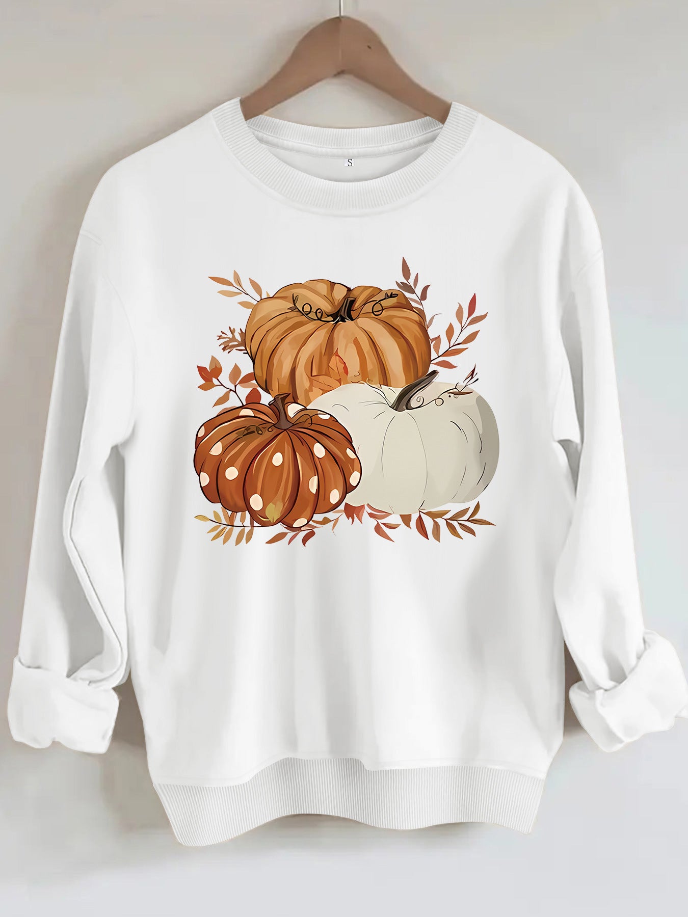 Three Pumpkin Pattern Printed Fall Sweatshirt | Thanksgiving Autumn Graphic Pullover