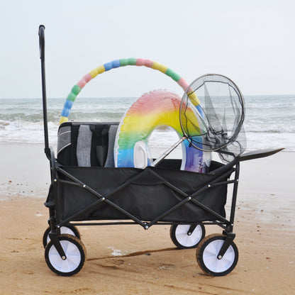 Folding Wagon Garden Shopping Beach Cart – Heavy Duty Black Utility Cart