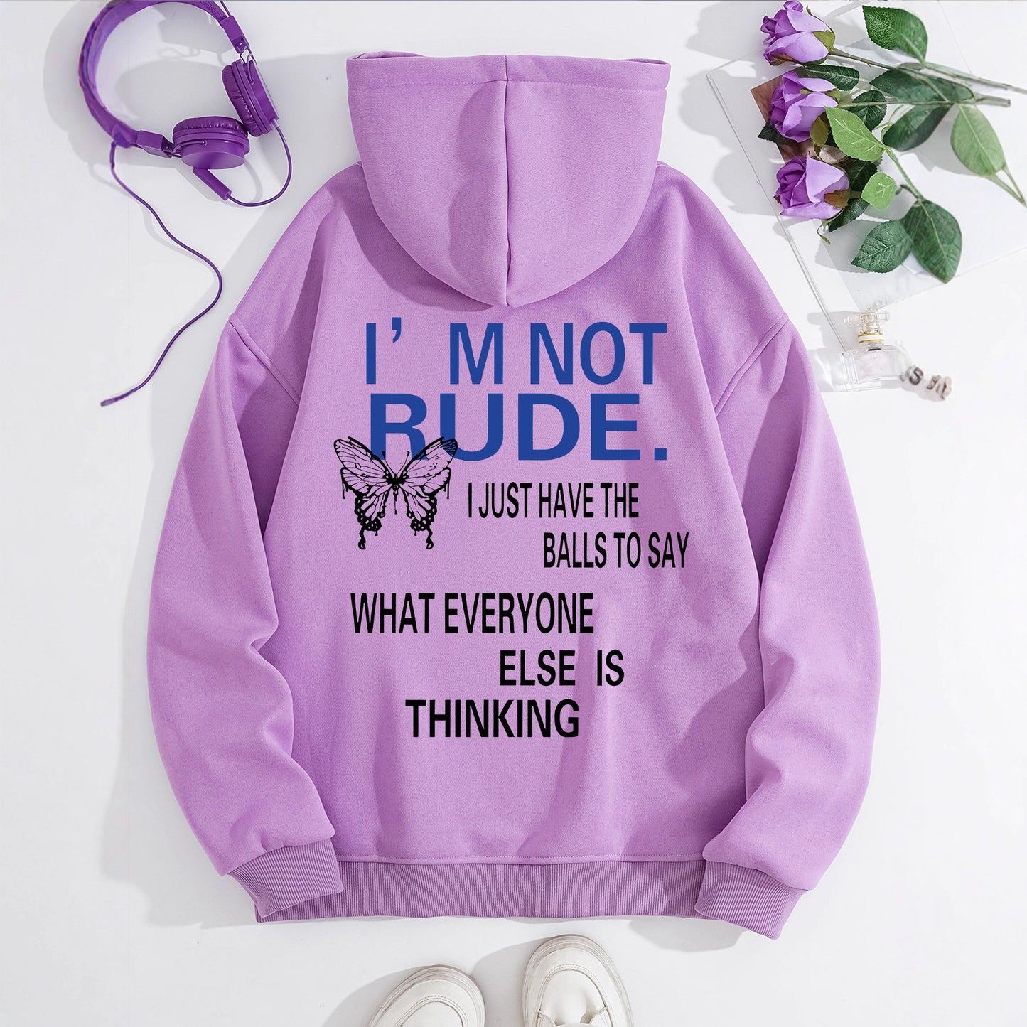 Funny Quote Print Fleece Hoodie | Beige Kangaroo Pocket Pullover for Men & Women