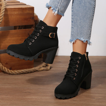 Women's Chunky High Heel Lace-Up Ankle Boots