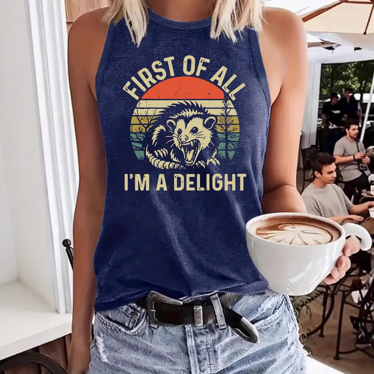 First of All, I'm a Delight' Lion Print Loose Vest | Funny Slogan Graphic Tank Top