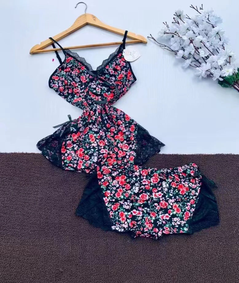 Fashionable V-Neck Strap Nightwear - 2-Piece Summer Sleepwear Set for Women