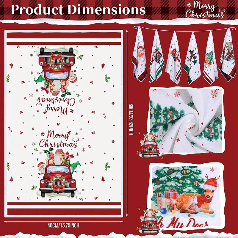Christmas Kitchen Towels - Decorative Absorbent Dish Cloths for Holiday Decor