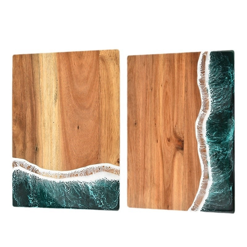 Luxury Wave Spliced Acacia Wood Chopping Board | Artistic Resin Kitchenware