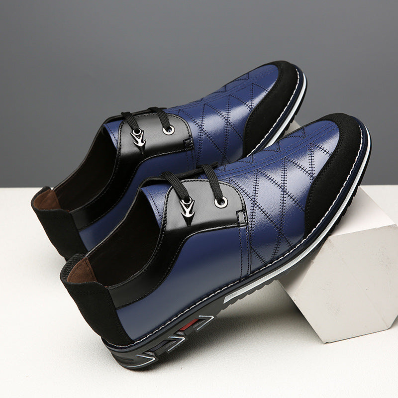 Men's Casual Leather Shoes - Korean Version Trendy Quilted Blue Sneakers