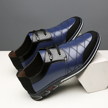 Men's Casual Leather Shoes - Korean Version Trendy Quilted Blue Sneakers
