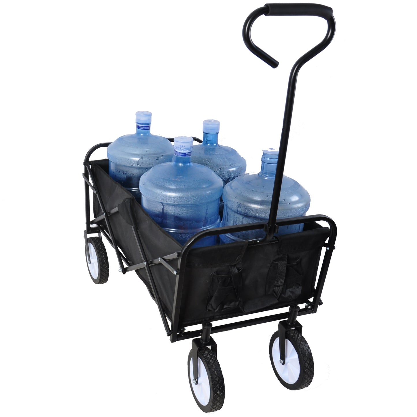 Folding Wagon Garden Shopping Beach Cart – Heavy Duty Black Utility Cart