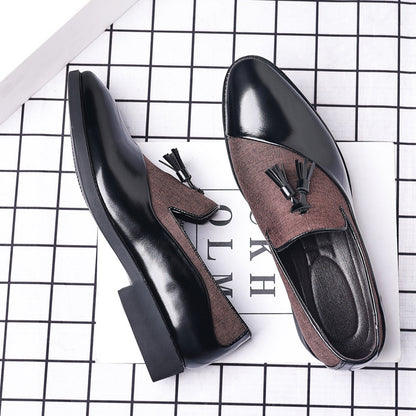 Men's Two-Tone Leather Tassel Loafers - Business Formal British Style Slip-On Shoes