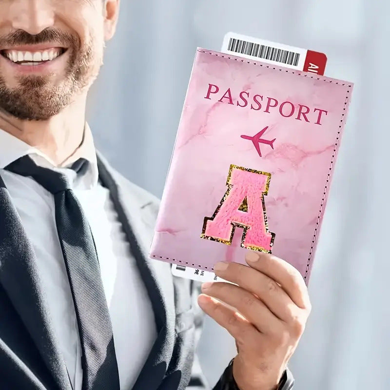 Monogrammed Pink Marble Effect Passport Clip