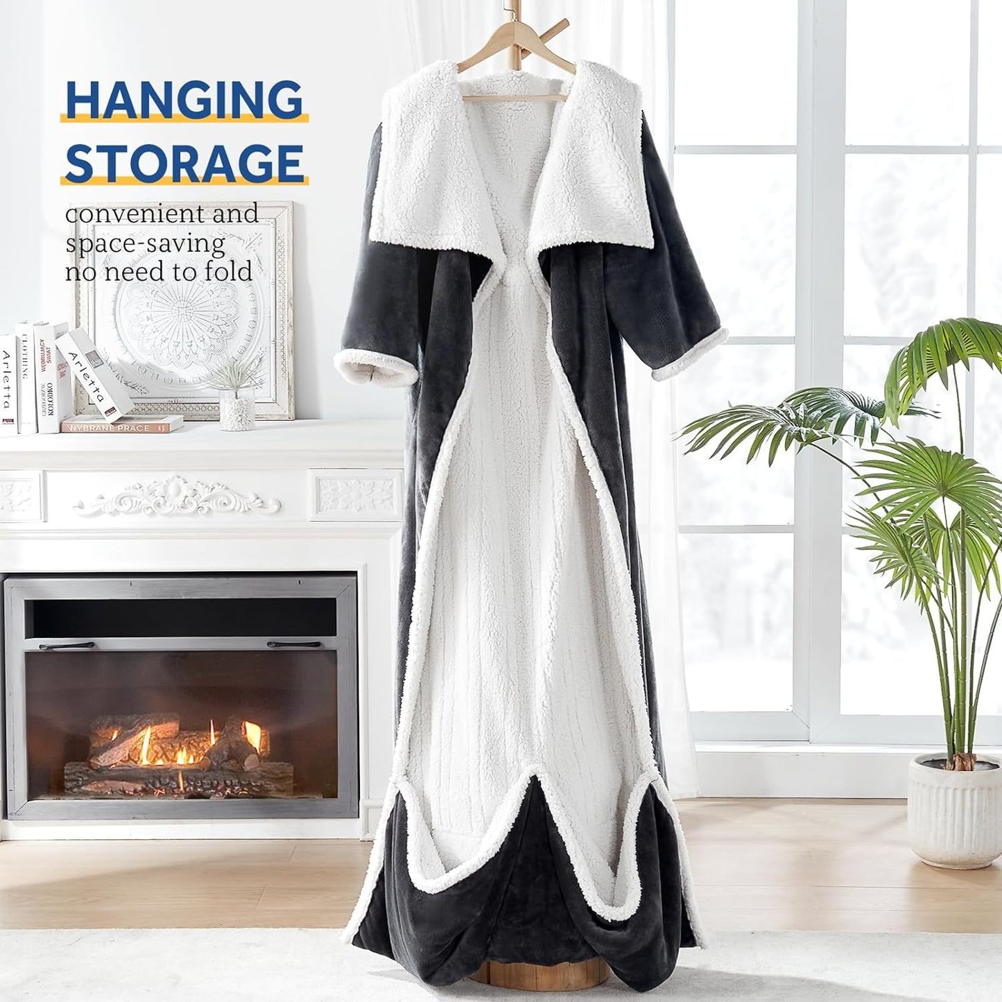 Electric Heating Wearable Blanket - Fleece Lamb Velvet Heated Blanket with Sleeves