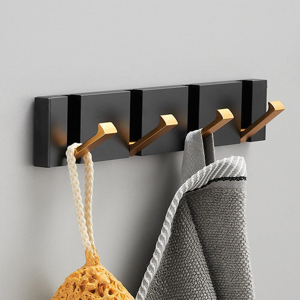 Modern Folding Wall Hooks Rack – Luxury Black & Gold Coat & Towel Hanger for Bathroom & Entryway