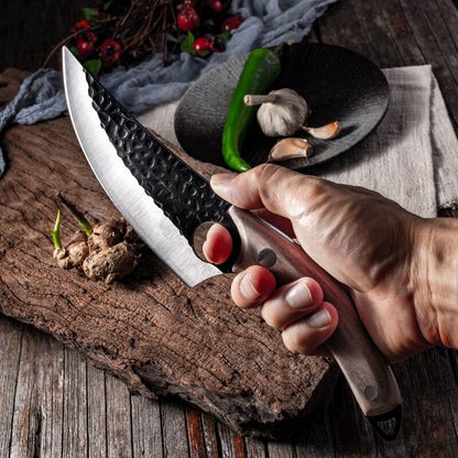 Professional Handmade Forged Butcher Knife - 5.5" High Clad Steel Boning Knife with Leather Sheath (Serbian Style Chef Knife)