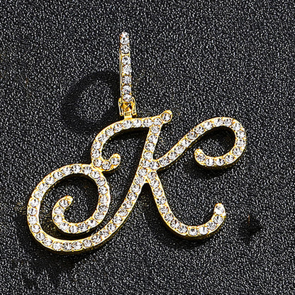 Iced Out Initial Letter Pendant Cuban Chain Necklace
