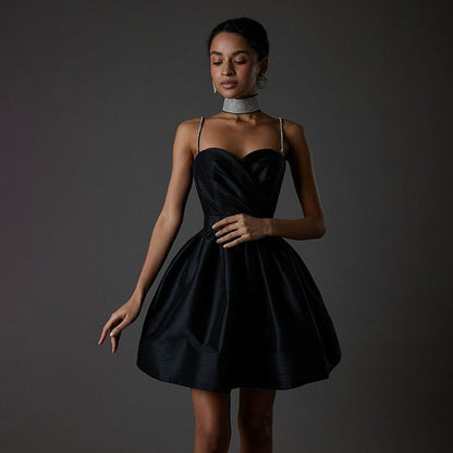 Glamorous Hot Pink Diamond Chain Strap Dress - Elegant Satin Party Mini Gown