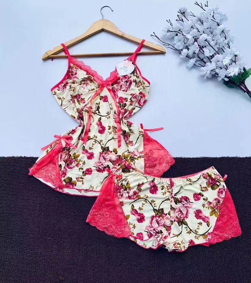 Fashionable V-Neck Strap Nightwear - 2-Piece Summer Sleepwear Set for Women