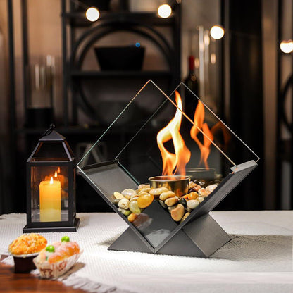 Modern Diamond-Shaped Tabletop Fireplace – Portable Bio-Ethanol Fire Pit for Indoor & Outdoor Decor