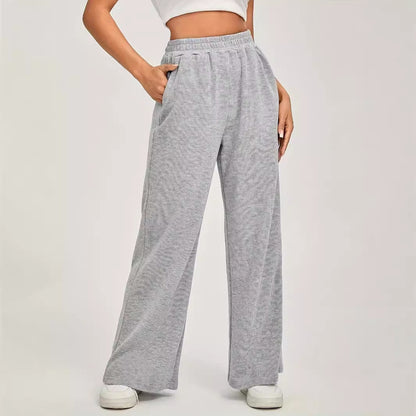 Cozy High Waisted Wide Leg Knit Trousers - Casual Lounge Pants