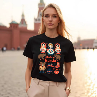 Women's "Made in Russia" Matryoshka Doll Graphic T-Shirt