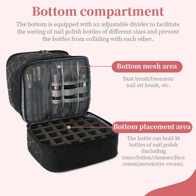Professional Manicure Tools Case - 30-Compartment Nail Polish Storage Bag