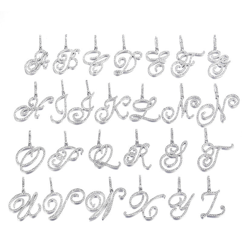 Iced Out Initial Letter Pendant Cuban Chain Necklace