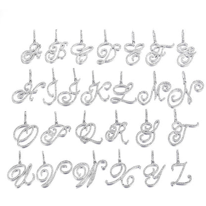 Iced Out Initial Letter Pendant Cuban Chain Necklace